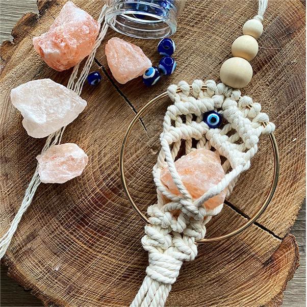 Olivenorma Rose Quartz Evil Eye Weaving Car Pendant Ornament