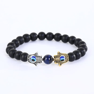 Olivenorma Natural Crystal Stone Beaded Evil Eye Hamsa Bracelet