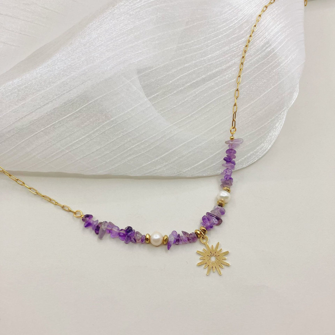 Olivenorma Irregular Amethyst Pearl 16 Pointed Star Pendant Necklace