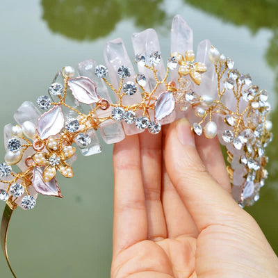 Olivenorma Luxury Natural Crystal With Pearl Crystal Crown