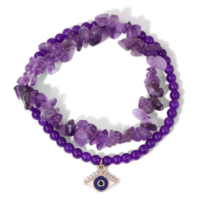 Olivenorma Evil Eye Pendant Double Layer Crystal Bracelet Set