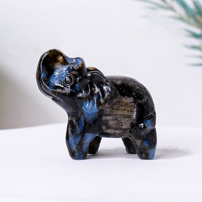 Olivenorma Natural Crystal Elephant Carving Ornament Gemstone Decoration - Blue Amphibole - image 17