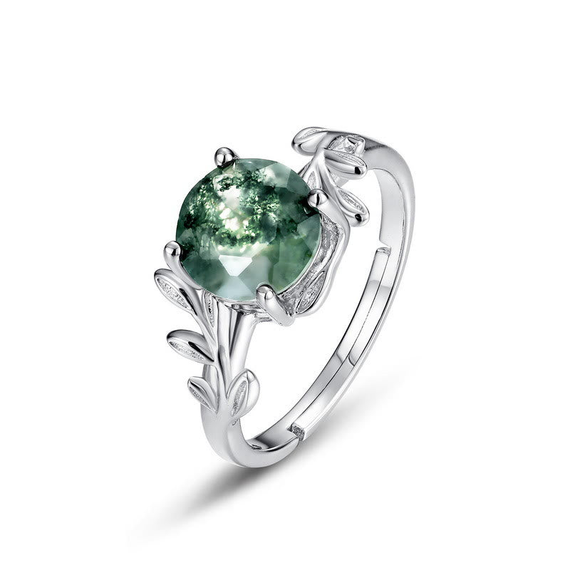 Olivenorma Elegant Moss Agate Leaf Shape Adjustable Ring