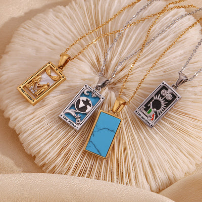 Olivenorma Stainless Steel 18k Gold Plated Tarot Card Necklace