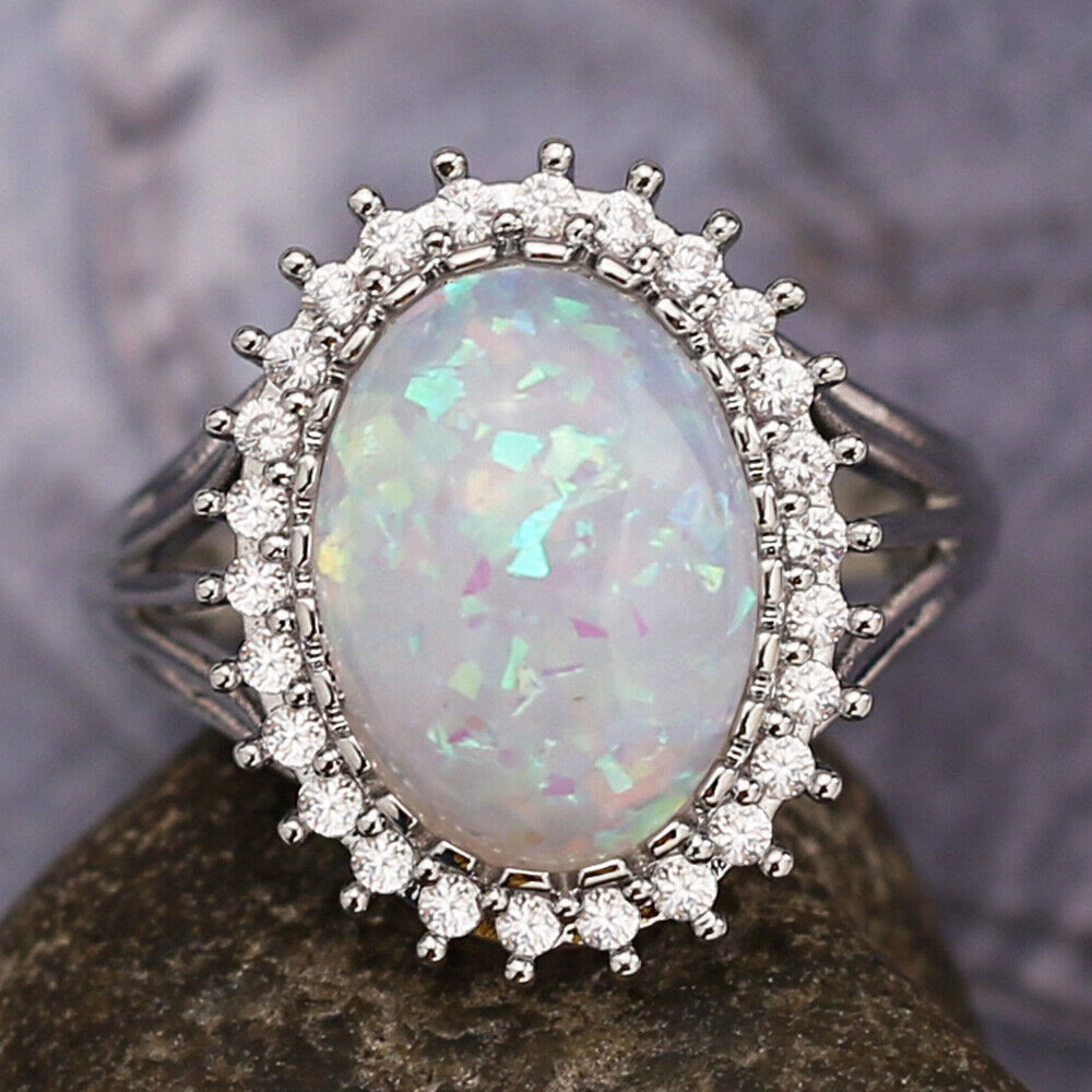 Olivenorma Oval White Opal Wedding Ring