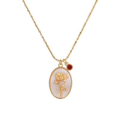 Olivenorma Birth Stone With Birth Flower Necklace