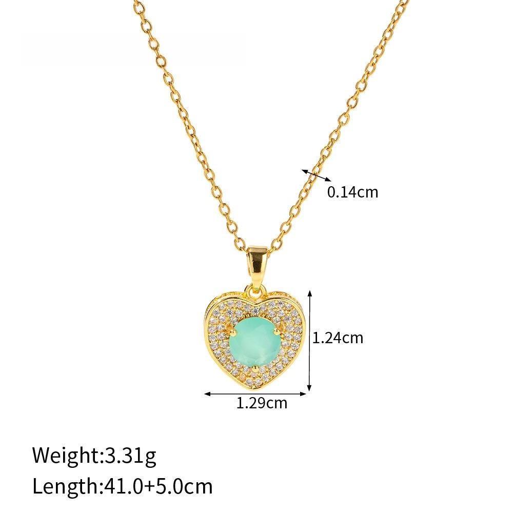 Olivenorma Pink Opal Amazonite Gold Heart Pendant Necklace