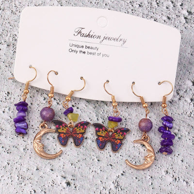 Olivenorma Amethyst Purple Agate Butterfly Moon Pendant Earrings Set