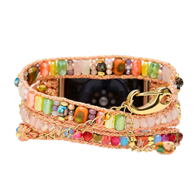 Olivenorma Natural Pink Crystal Colourful Gemstones Apple Watch Strap Wrap Bracelet