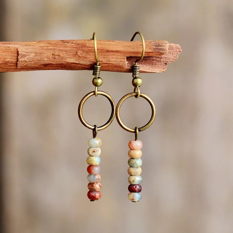 Olivenorma Agalmatolite Bronzite Strawberry Quartz Wheel Beads Earrings