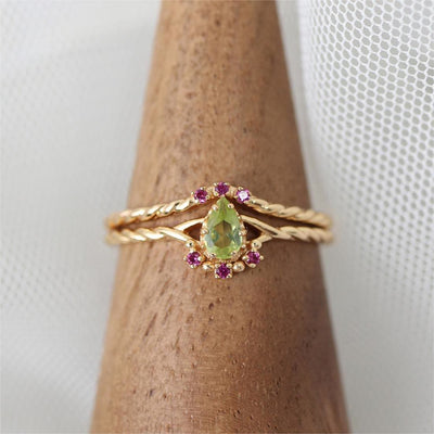 Olivenorma Dainty Peridot Pink Crystal Stacking Adjustable Ring Set