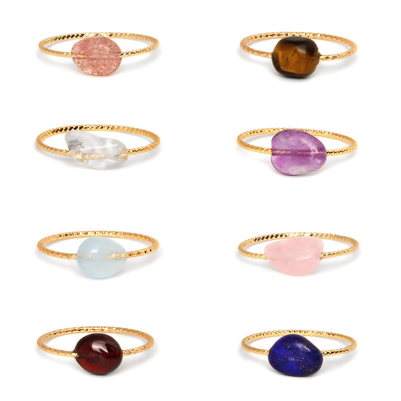 Olivenorma Natural Stone Irregular Crystal Ring Set