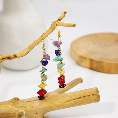 Olivenorma 7 Chakra Stone Gravel Pendant Earrings