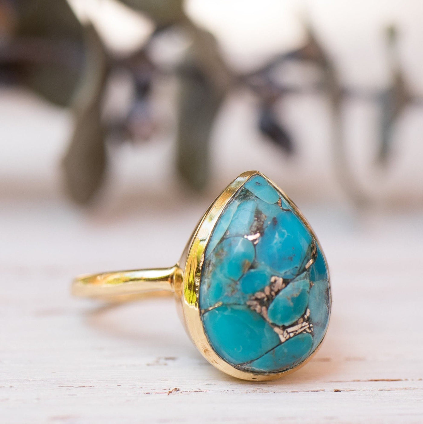 Olivenorma Copper Turquoise Tear Drop Ring