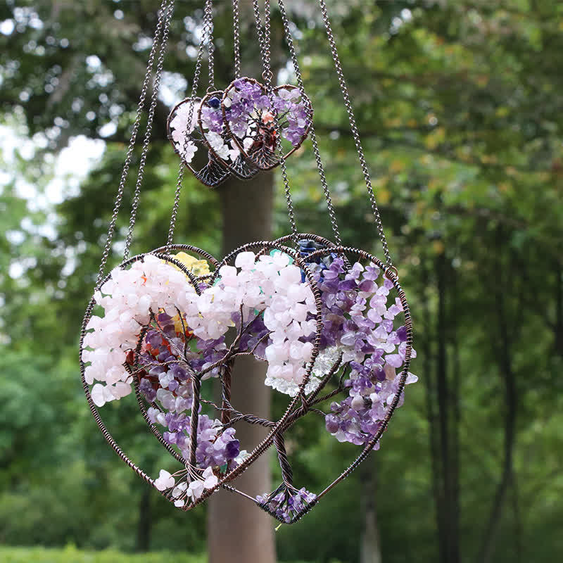 Olivenorma Heart Shape Chakra Tree Of Life Crystal Dream Catcher