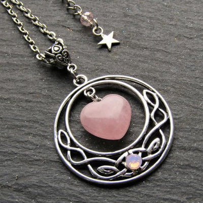 Olivenorma Bohemia Rose Quartz Heart Moon Star Necklace