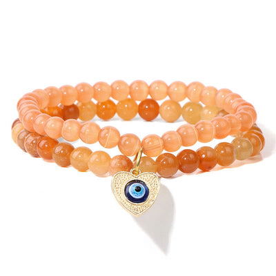 Olivenorma Cat's Eye Stone Evil Eye Pendant Double Layer Bracelet