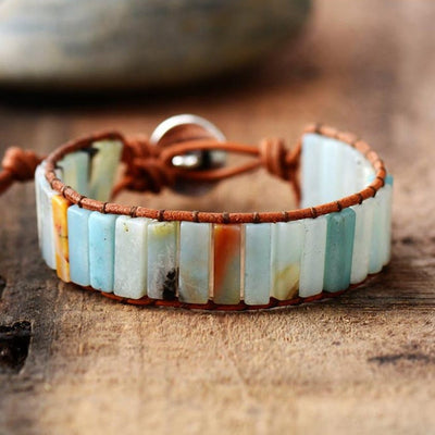 Olivenorma Natural Stone Square Leather String Wrap Bracelet