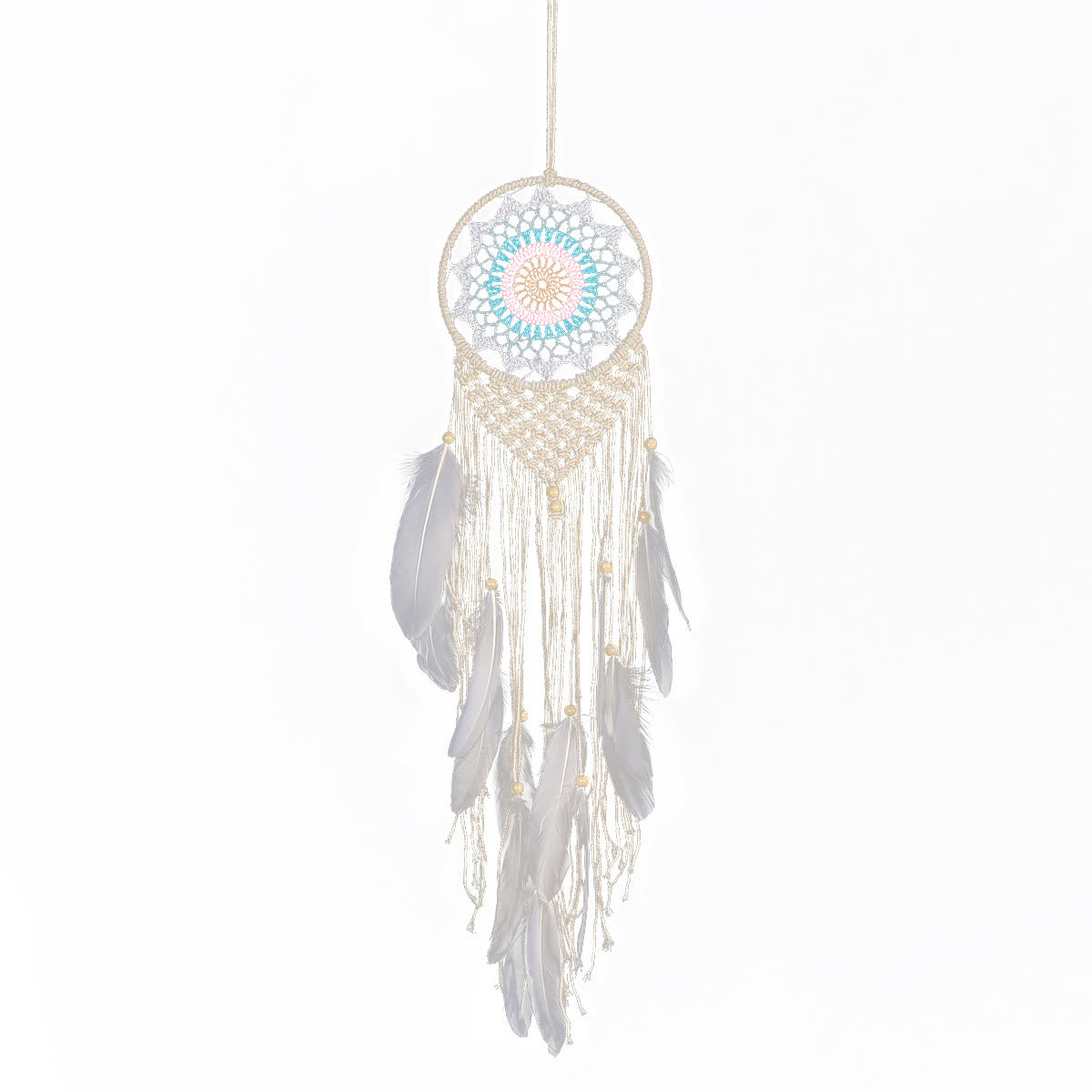 Olivenorma Boho Woven Cotton Rope White Feather Dream Catcher