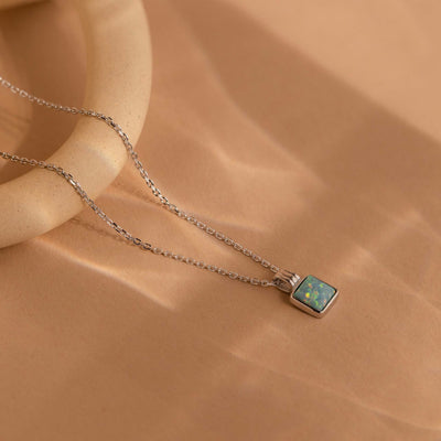 Olivenorma Colorful Opal Love Square Pendant 18k Gold Necklace - image 8