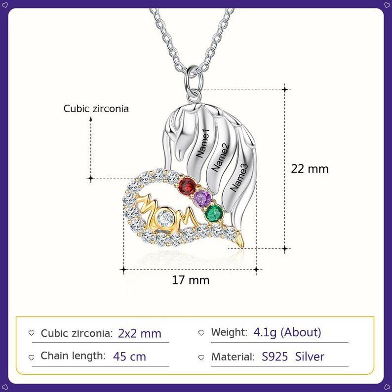 Olivenorma Mothers Birthstones Half Diamond Heart Necklace