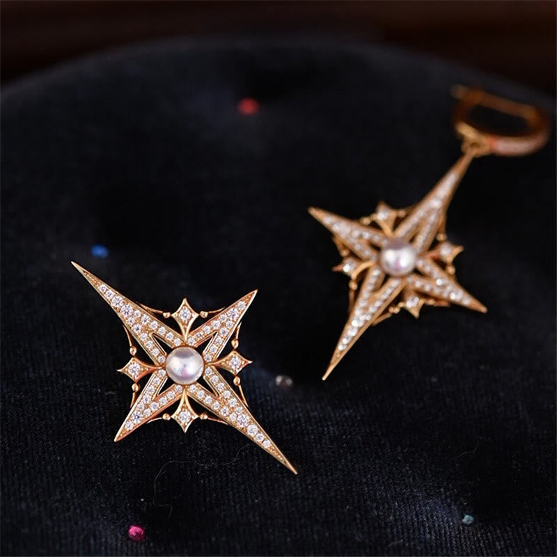 Olivenorma Vintage Six Pointed Star Pearl Necklace Earrings