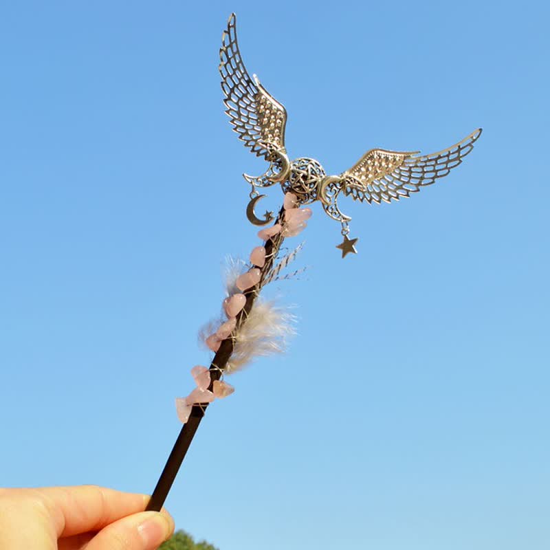 Olivenorma Natural Fairy Moon With Feather Crystal Wands