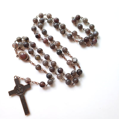 Olivenorma Brown Acrylic Ball Cross Rosary Necklace