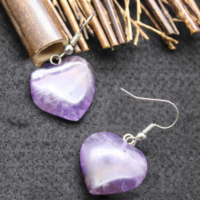 Natural Crystal Heart Healing Earrings