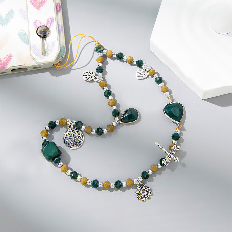 Olivenorma Crystal Pearl Drop Heart Shape Phone Strap - Moss Agate - image 11