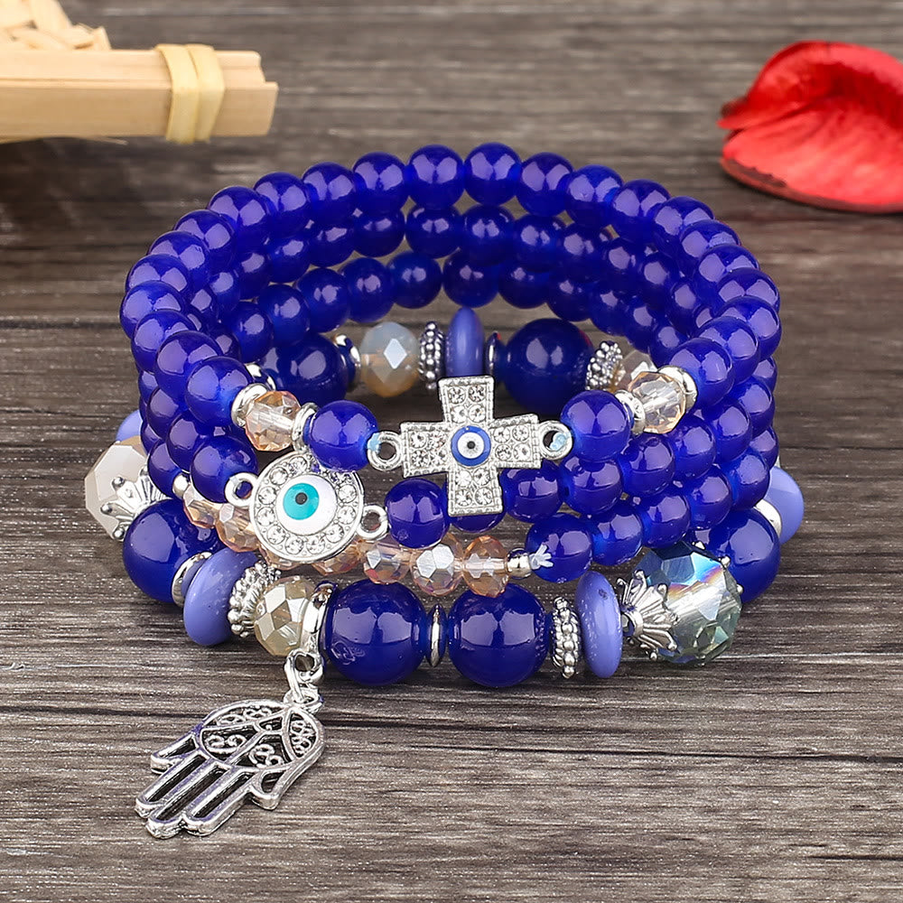 Olivenorma Evil Eye Hamsa Protection 4-Piece Bracelet Set