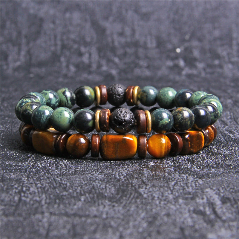 Olivenorma African Turquoise Tiger Eye Stone Bracelet Set