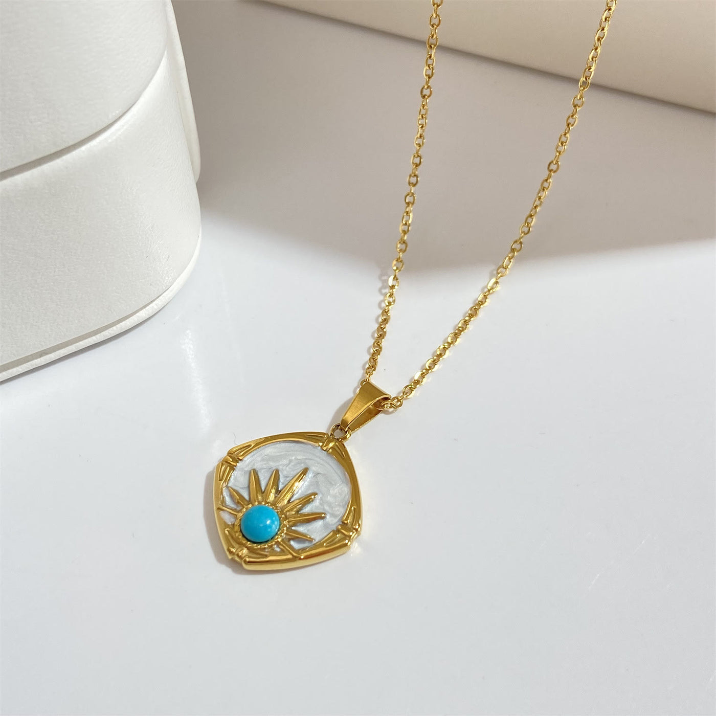 Olivenorma Turquoise Sun Pendant 18k Gold Plated Necklace