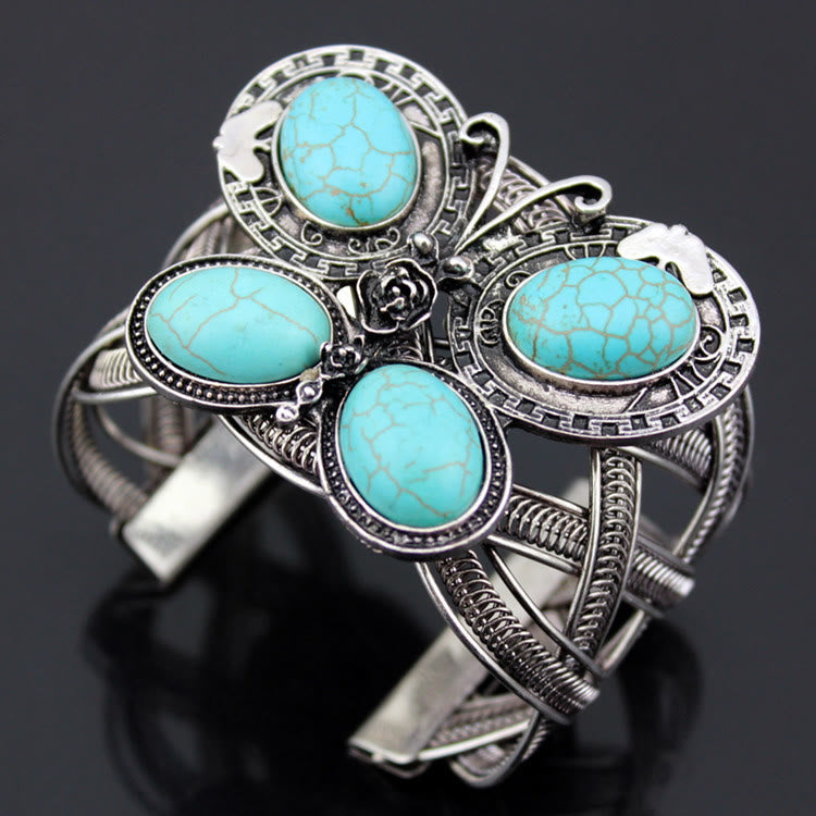 Olivenorma Large Turquoise Stone Butterfly Cuff Bracelet