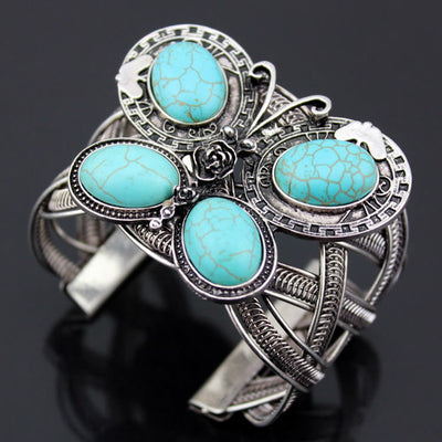 Olivenorma Large Turquoise Stone Butterfly Cuff Bracelet