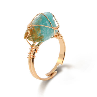 Olivenorma Natural Irregular Rough Wire Wrap Gemstone Ring