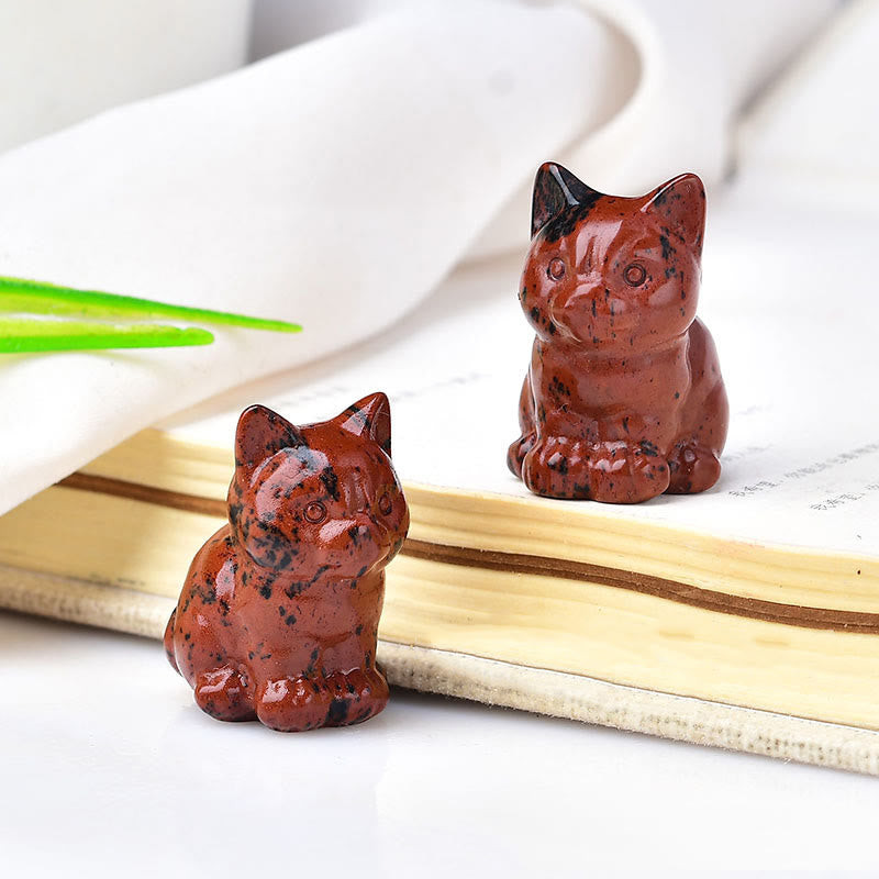 Olivenorma Crystal Kitten Stone Carving Crafts Gemstone Decoration - Red Obsidian - image 20