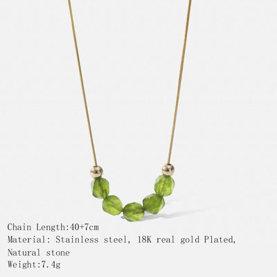 Olivenorma Natural Prehnite Beaded Stainless Steel 18K Necklace