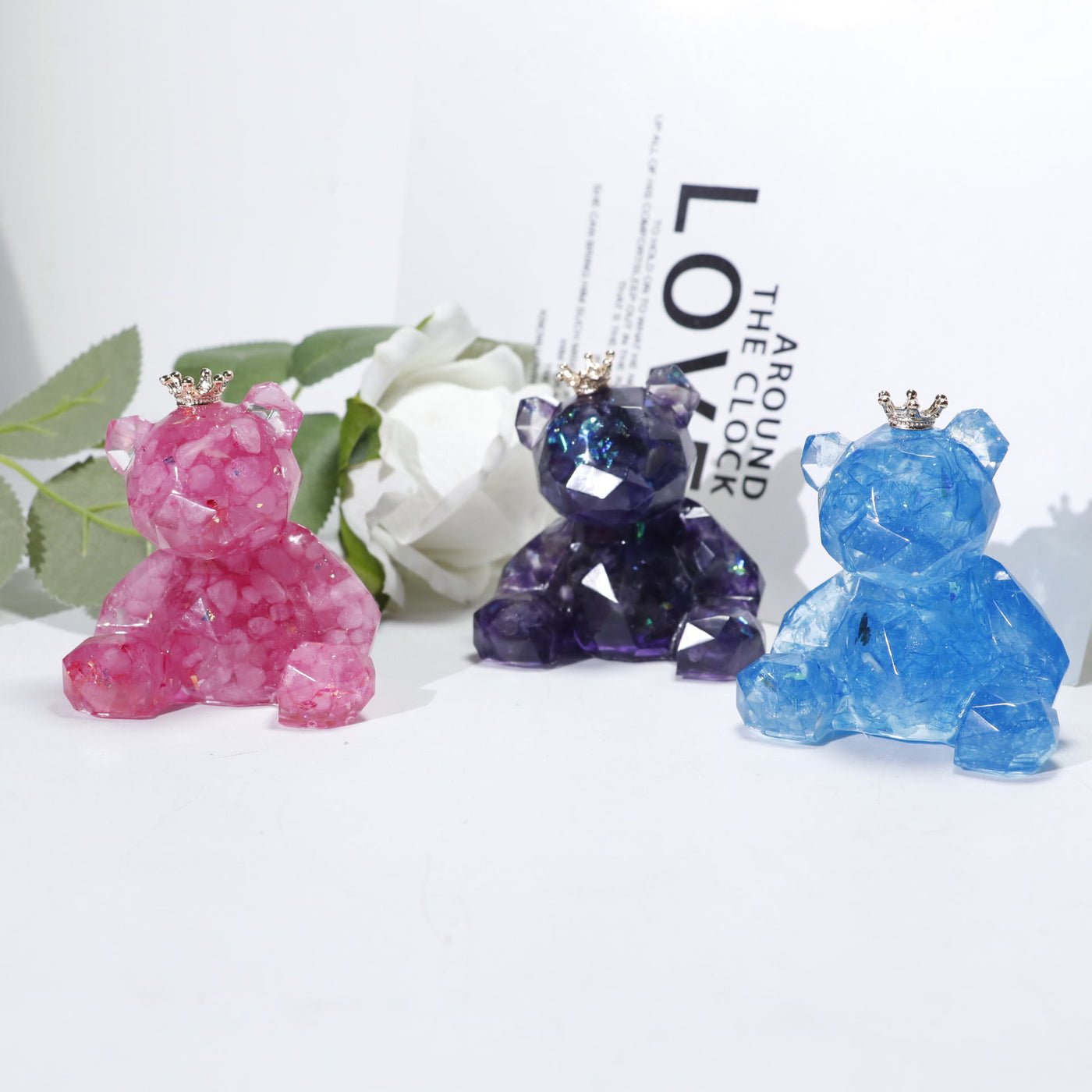 Olivenorma Crystal Gravel Resin Bear Ornament Gemstone Decoration