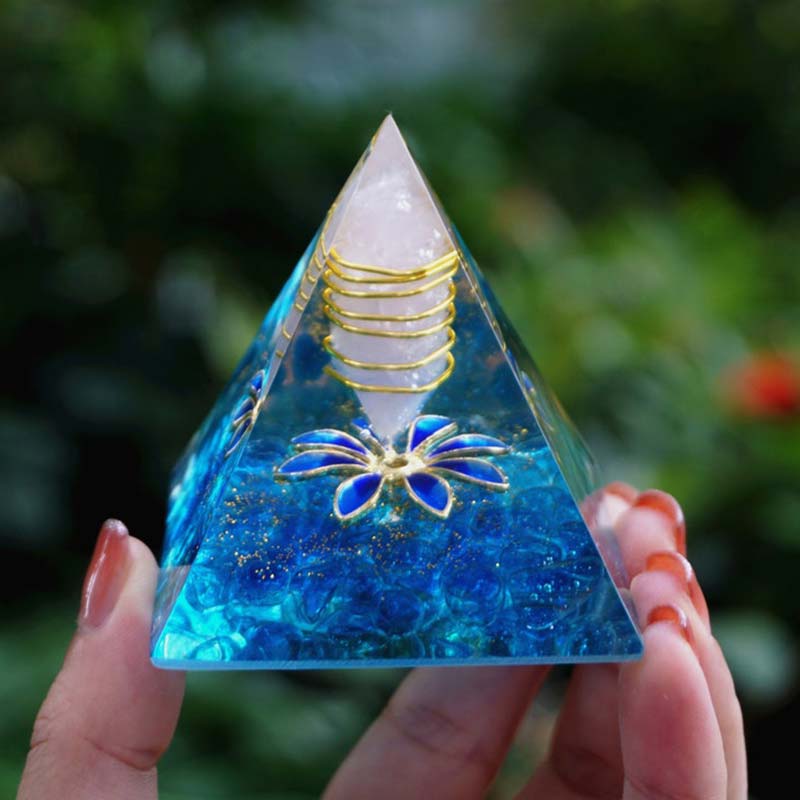 Olivenorma Blue Chalcedony Clear Quartz Orgone Pyramid