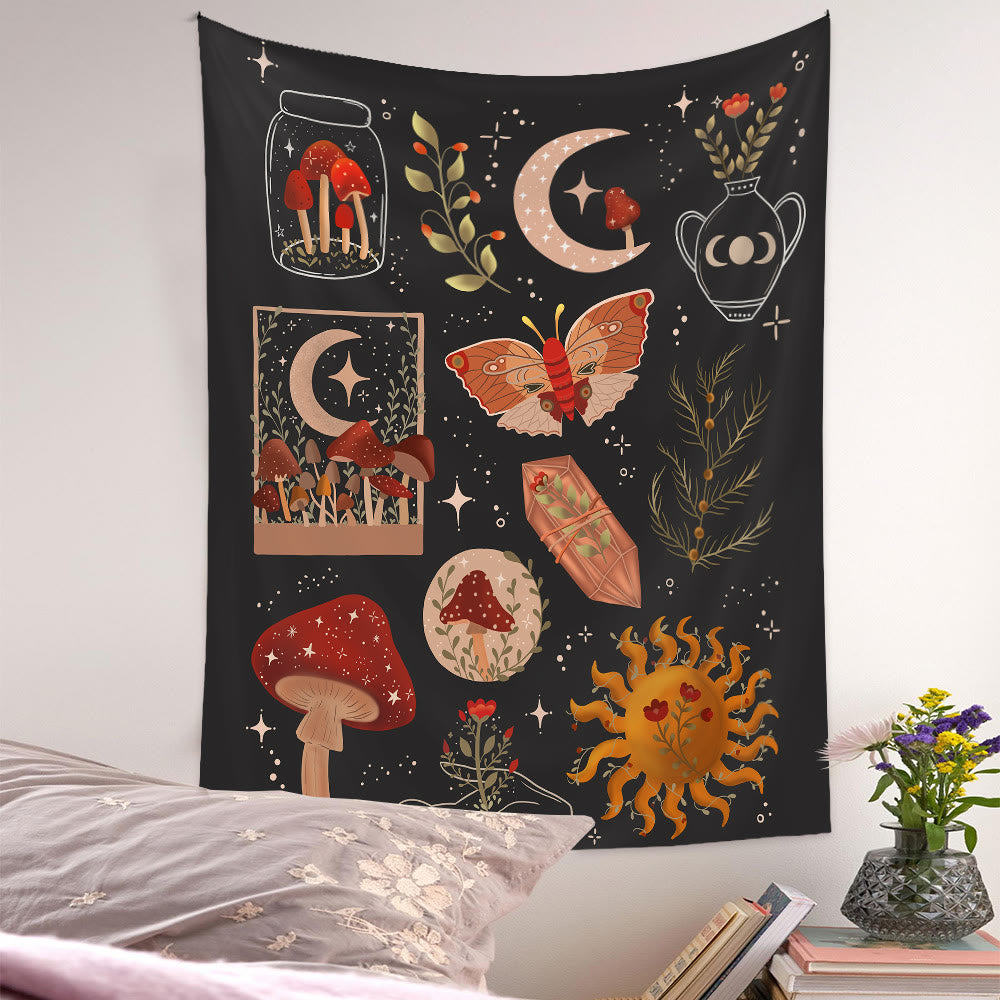 Olivenorma Butterfly Mushroom Sun Pattern Tapestry