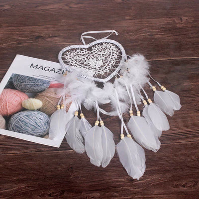 Olivenorma Braided Heart Shape White Feather Dream Catcher