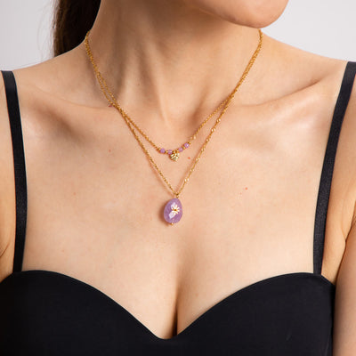 Olivenorma Purple Jade Heart Shape Double Layer Necklace