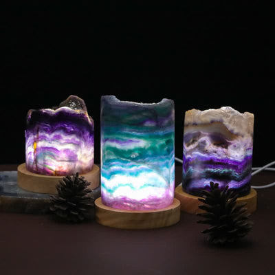 Olivenorma Natural Fluorite Cylinder Crystal Lamp