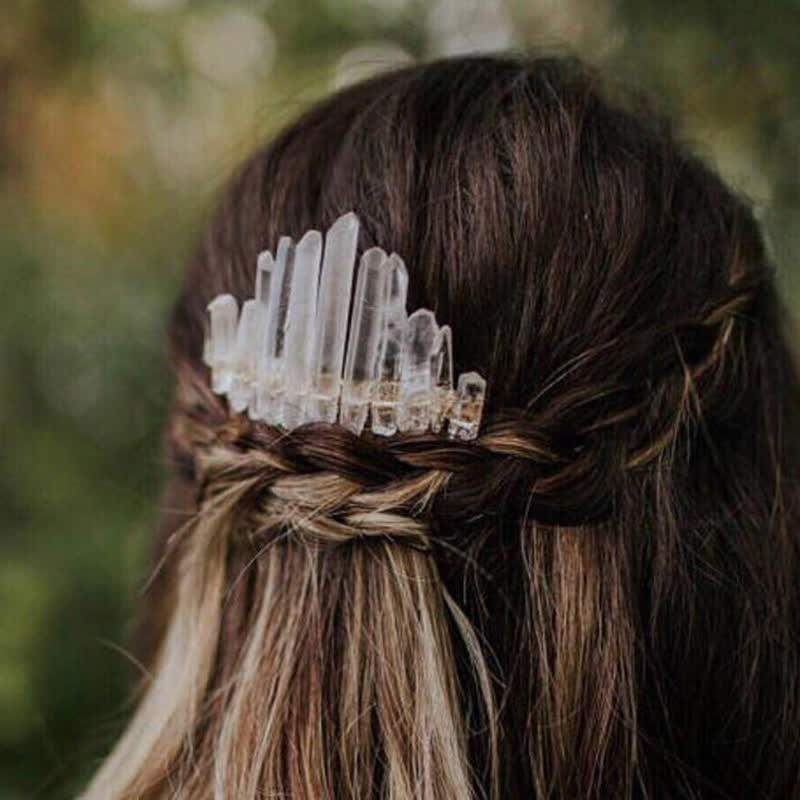 Natural Crystal U Shape Hair Comb Crystal Crown