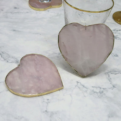 Olivenorma Rose Quartz Heart Shape Coaster Gemstone Decoration