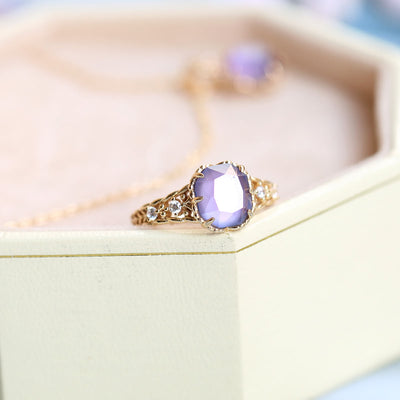 Olivenorma Natural Amethyst Square Stone Ring Necklace