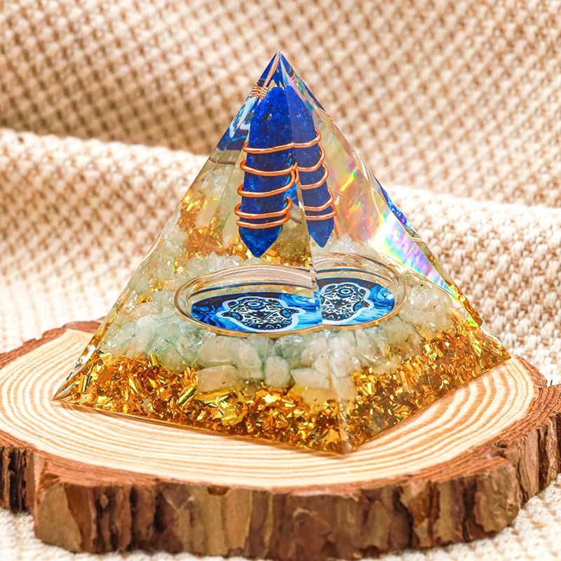 Olivenorma Lapis Lazuli Pillar Hamsa Energy Orgone Pyramid