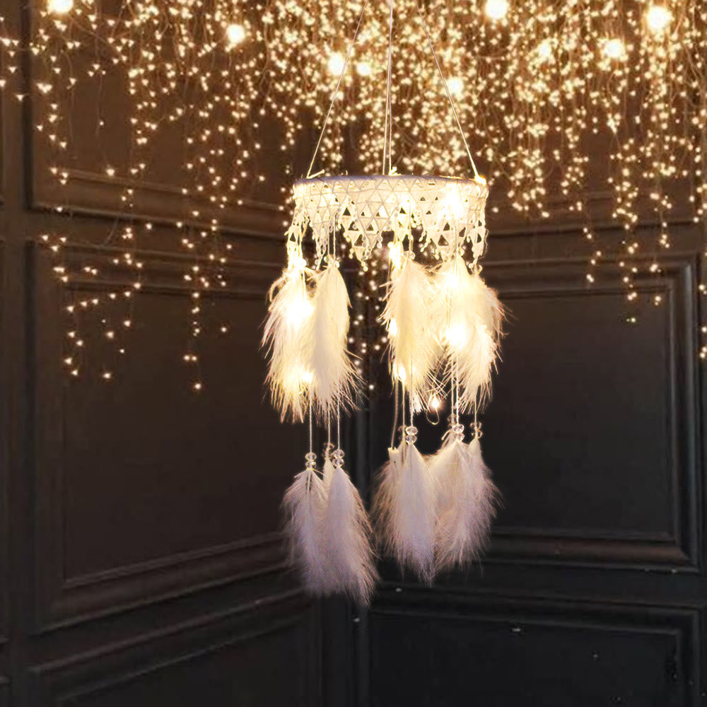 Olivenorma LED Light Colored Feather Dream Catcher