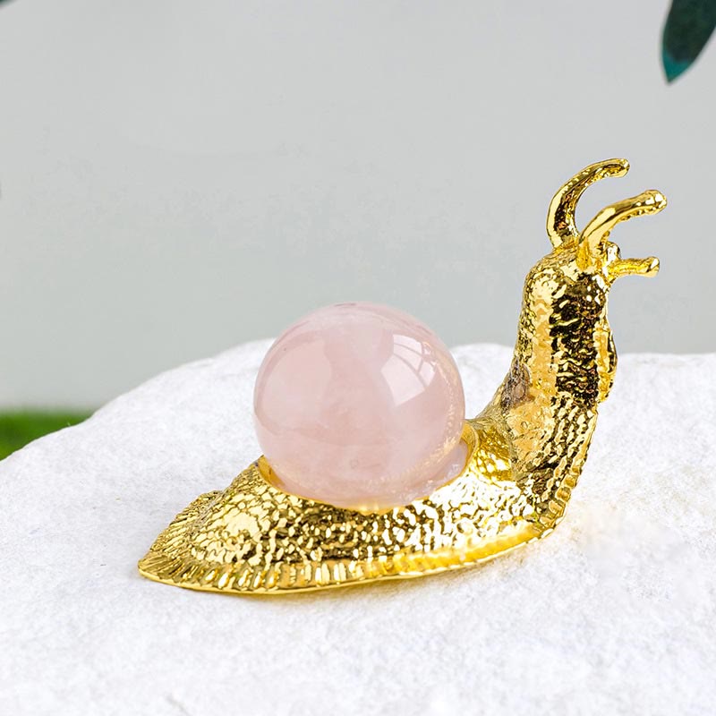 Olivenorma Natural Crystal Ball Holder Small Snail Gemstone Decoration - Rose Quartz - Golden - image 7